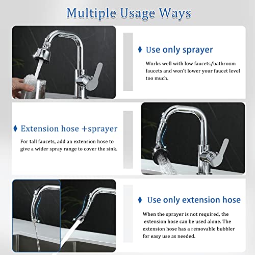 Sink Faucet Sprayer Attachment, Upgrade 4 Mode Adjustable Kitchen Faucet Head, Movable Kitchen Tap Head 360° Rotatable with Extension Hose, Anti-Splash Sink Sprayer Facuet Nozzle Head Water Saving - style: 4 Modes Sprayer