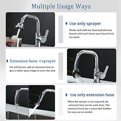 Sink Faucet Sprayer Attachment, Upgrade 4 Mode Adjustable Kitchen Faucet Head, Movable Kitchen Tap Head 360° Rotatable with Extension Hose, Anti-Splash Sink Sprayer Facuet Nozzle Head Water Saving - style: 4 Modes Sprayer
