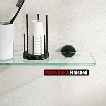 JQK Bathroom Glass Shelf Black, Tempered Glass Shower Storage 12 by 5 inches, 304 Stainless Steel Matte Black Wall Mount, TGS101L12-PB - color: Black, size: 12 Inch (1 Pack)