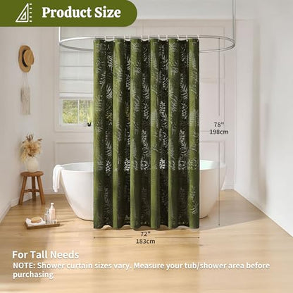 Extra Long Olive Green Shower Curtain Lace, 72 x 78 Tufted Tropical Plant Textured Shower Curtain Modern Chic Soft Fabric Shower Curtains for Bathroom - color: Olive Green, size: 72"W x 78"L (Pack of 1)