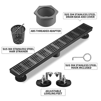 Linear Shower Drain 32 Inch,Rectangular Shower Drain SUS-304 Stainless Steel, 51L/Min Fast Drainage Floor Linear Drain, US Standard CUPC Certified, Matte Black, SD-109 - color: Matte Black, size: 32 Inch