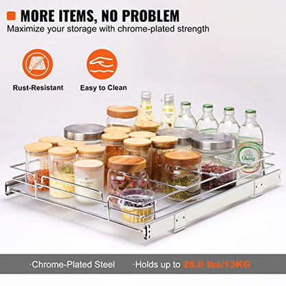 VEVOR 21.5" Wx21 Dx3.5 H Pull Out Cabinet Organizer, Heavy Duty Slide Out Pantry Shelves, Chrome-Plated Steel Roll Out Drawers, Storage for Home, Under Sink, 23" Wx22 Dx7 H Install Size for Cabinet - size: 21.5"Wx21"D