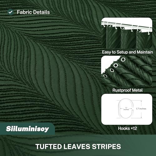 Siiluminisoy 90inch Dark Green Boho Shower Curtain Long Green Shower Curtain for Bathroom Fabric Tufted Chervon Textured Shower Curtains Elegant Cloth Shower Curtains Cute, 72" x90" - color: Dark Green L, size: 72"W x 90"L (Pack of 1)