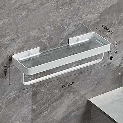 Bathroom Shelves Wall Mounted 2 Tier Glass Floating Shelf - Tempered Glass Wall Organizer (White) - color: White(rectangular)