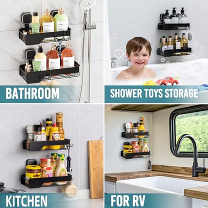 TAILI Shower Caddy Suction Cup Rustproof Metal Shower Shelves Black 2pack | Rustproof,No Drilling Wall Mounted Basket, Upgraded Removable Suction Cup Bathroom Organizer Heavy Duty Shampoo - color: Black 2pack