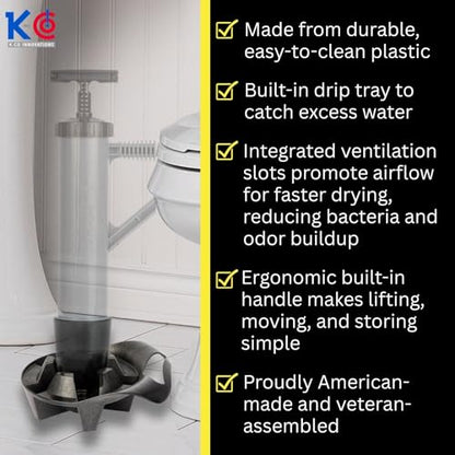 PRO Power™ Toilet Plunger Holder with Built-in Drip Tray - Durable & Easy to Clean Plastic Storage Solution with Ergonomic Handle - Made in USA, by Disabled Veterans - 4 Pack