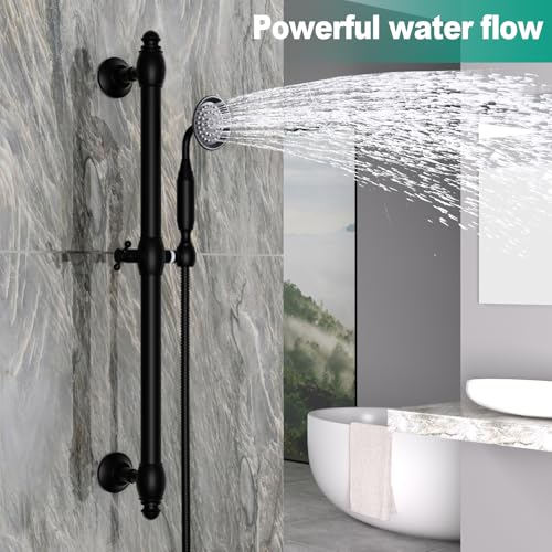 Brass Shower Slide Bar with Handheld Shower Head, Adjustable Height Wall-mounted Retro Hand Shower Head Holder with 59 inch Hose for Bathroom, Matte Black - color: Matte Black