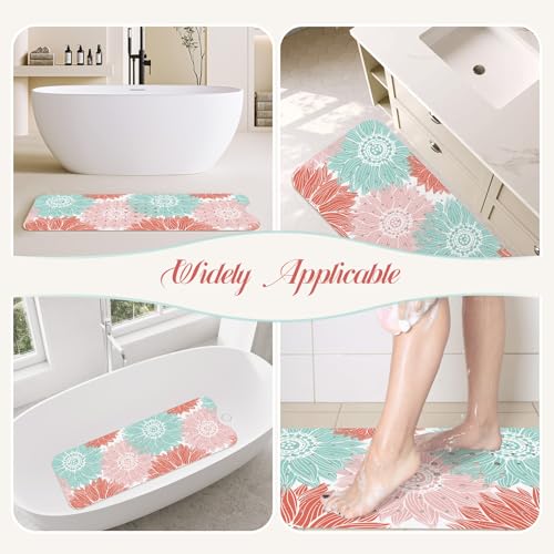 SHUCHING Bath Mat for Tub Non Slip-40x16 Inch, Green and Pink Flower | Bathtub Mat for Elderly Mold Free, Long Shower Mat for Inside Shower with Suction Cup, Machine Washable - color: Abstract Sunflower