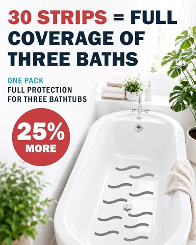 Anti-Slip Shower Stickers, Non-Slip Bathtub Appliques, Tub & Bath Strips | 30-Pack for Fuller Coverage | Gray, Low-Profile Design | Includes Scraper for Easy Application - color: Gray