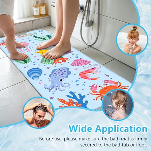 Bath Mats for Tub Kids Baby, Large Cartoon Sea Baby Bathtub Mat Non Slip, Machine Washable, 40"x16" Long Tub Mats with Suction Cups & Drain Holes, Non Slip Baby Shower Mat for Toddler(Sea Animal) - color: Sea Animals1