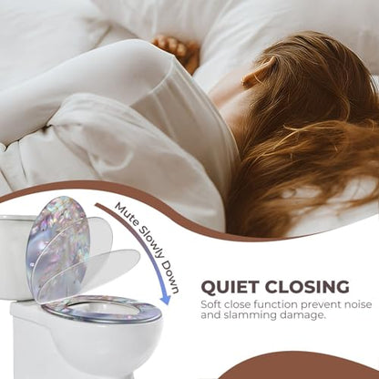 Round Resin Toilet Seat, Quietly Close Quick Release Hinges Cover | Toilet Lid Cover Easy to Clean and Install, Opulent Iridescent Leaf Silky Glow Finish Heavy Duty Toilet Seat - color: pattern3, size: O-shape