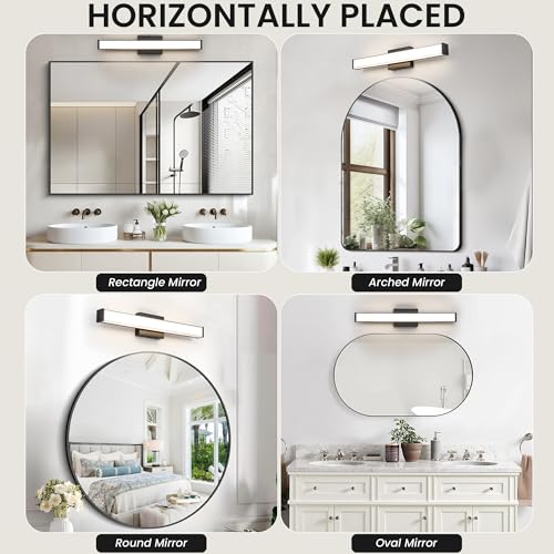 Modern LED Bathroom Vanity Light 24 inch 18W Dimmable 3CCT Bathroom Light Fixture Over Mirror Rectangle Bath Vanity Light Bar with Double Layer Acrylic Shade (Matte Black) - color: Black, size: 24 inch