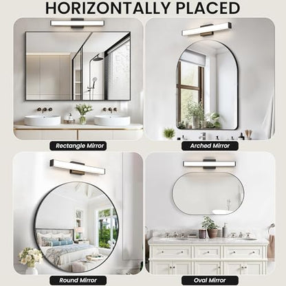 Modern LED Bathroom Vanity Light 24 inch 18W Dimmable 3CCT Bathroom Light Fixture Over Mirror Rectangle Bath Vanity Light Bar with Double Layer Acrylic Shade (Matte Black) - color: Black, size: 24 inch