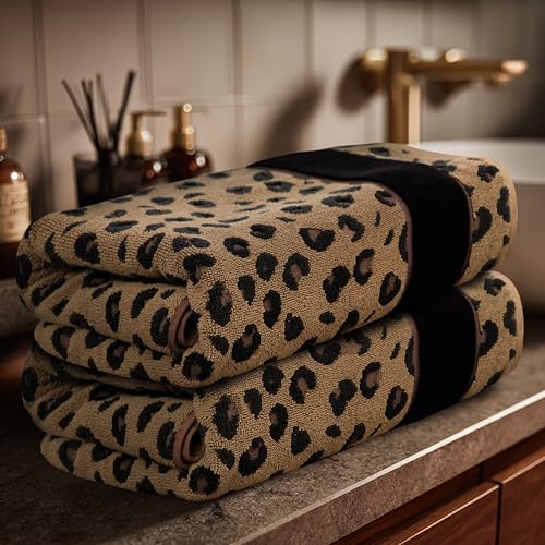 COTTON CRAFT Cheetah Bath Towel - 2 Pack 100% Cotton Animal Print Towels | Large 30x52 inches Leopard Africa Safari Jacquard Terry Towel - 550 GSM Soft Absorbent Luxurious Bathroom Shower Spa Towels - color: 2 Pack Bath Towel