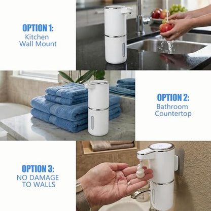 2-Pack Automatic Foam Soap Dispenser – USB Rechargeable Smart Hand Soap Dispenser with 4-Level Adjustable, 380mL Wall Mounted or Countertop, IPX5 Waterproof, for Bathroom Kitchen (White) - color: White2