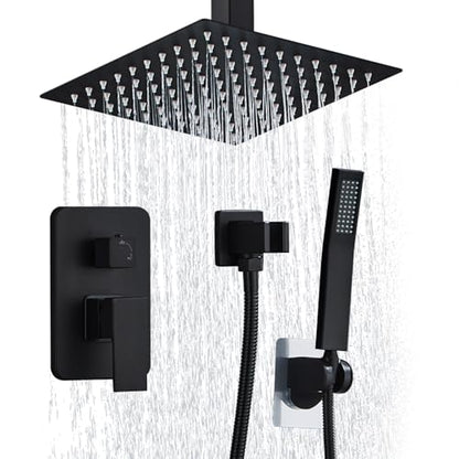 10 Inch Shower Faucet Set Ceiling Mount, High Pressure Rainfall Shower System, Square Rain Shower Spray Combo Luxury Shower Fixtures Matte Black - color: Matte Black, style: 10 Inch