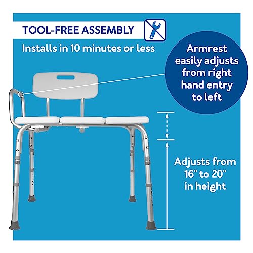 Carex Shower Bench and Shower Chair For Elderly and Disabled with Height Adjustable Legs, Tub Bench Converts to Right or Left Hand Entry, Shower Chair For Bathtub