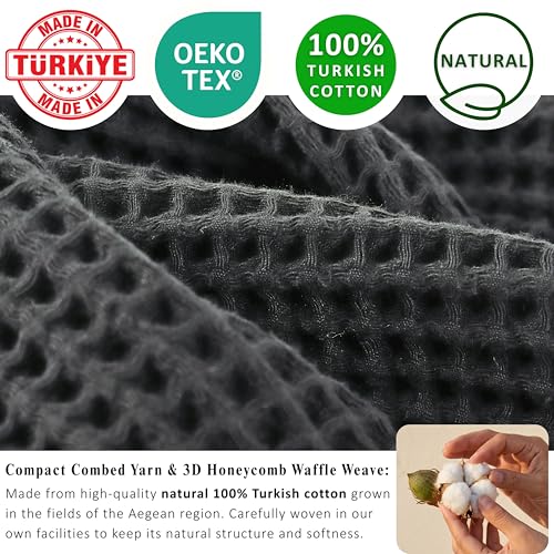 PÜSKÜL Natural 100% Turkish Cotton Waffle Kitchen and Hand Towels, 3-Piece | Dark Gray, 32x16" Large, Premium 3D Honeycomb Weave Soft Absorbent Quick-Dry Lint-Free Dish Towel, Oeko-Tex Made in Turkey - color: Anthracite Dark Gray, size: Kitchen & Hand Tow