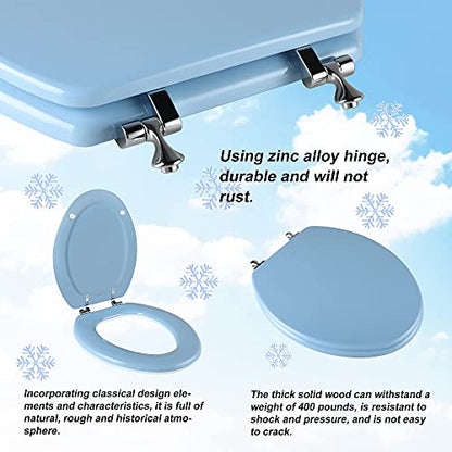 Angol Shiold Wood Toilet Seat, Zinc Alloy Hinges (Elongated, Blue) | Elongated Toilet Seat, Scratch Resistant Wood Surface, Easy to Install and Clean - color: Blue, size: Elongated