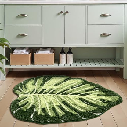LUMI Cute Bathroom Rugs with Green Leaf Plant, Soft, Fluffy, Plush, Absorbent, Quick Dry, Non Slip, Machine Washable for Shower Floor, Bathroom, Bedroom,Kids Room, 23.5"x31.5", Monstera | Monstera Plant, Soft Plush Microfiber, Quick Dry, Washable for Show