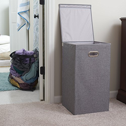 Household Essentials 5620 Collapsible Single Laundry Hamper with Magnetic Lid - Grey - color: Grey, style: Single