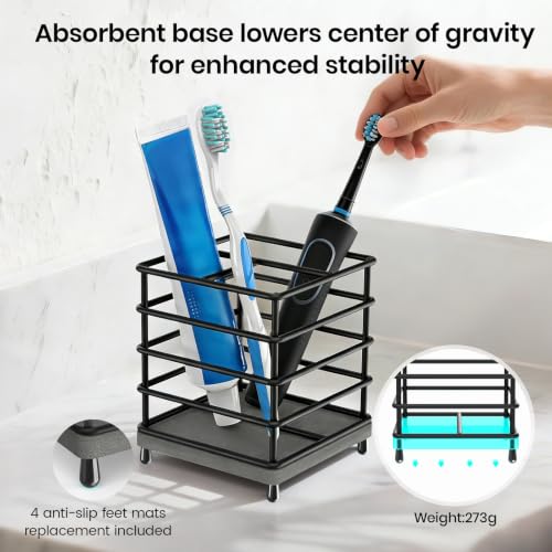 BOTEMY Toothbrush Holders with Quick Drying Mat—Black Toothbrush and Toothpaste Holder for Bathroom—Upgrade 3 Slots Openwork Design Bathroom Counter Organizer for Electric Toothbrush,Razor,Toothpaste - size: Medium