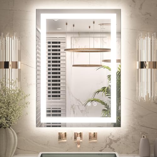 Keonjinn 22x30 Inch LED Bathroom Mirror with Lights, Frontlit & Backlit | HD Tempered Grass, 3-Color Temperature & Stepless Dimmable Lighting, Fast & Safe Defogging, Effortless Installation - size: 30"L x 22"W