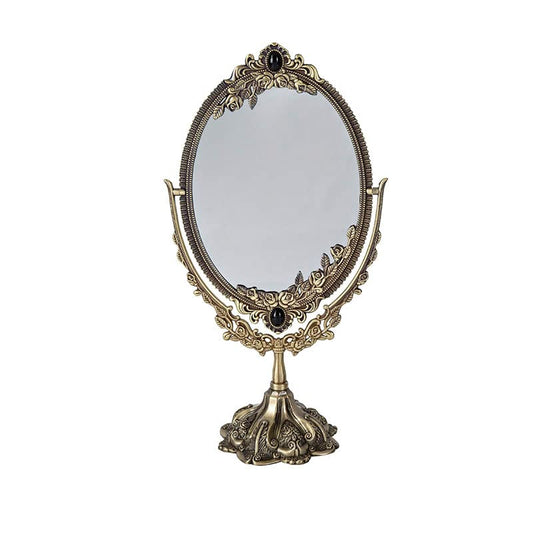 Hsiwto Vintage Double Side Makeup Mirror, Alloy Metal Table Makeup Desktop Mirror with 360 Degree Rotation Cosmetic Makeup Tool for Women Girls, Large Bronze - color: Bronze, size: 15.3"L x 7.8"W