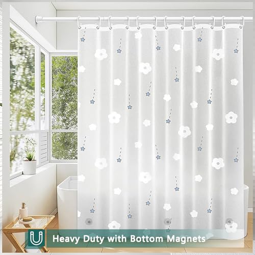 Shower Curtain Liner, 100% Waterproof Peva Shower Curtains with 3 Duty Heavy Bottom Magnets and 12 Rust Proof Grommets, 72x72 Weighted Shower Liner for Shower Stall, Bathtubs - color: Flowers and Stars