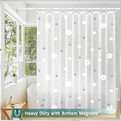 Shower Curtain Liner, 100% Waterproof Peva Shower Curtains with 3 Duty Heavy Bottom Magnets and 12 Rust Proof Grommets, 72x72 Weighted Shower Liner for Shower Stall, Bathtubs - color: Flowers and Stars