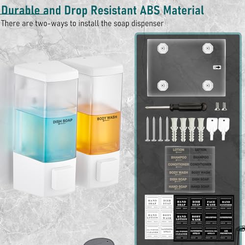 Pollock Shampoo and Conditioner Dispenser 2 Chamber * 500ML | Shower Soap Dispenser Wall Mounted, Body Wash Dispenser No Drill, Refillable Shower Dispenser for Bathroom - color: Blk-zt-53-w2