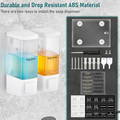 Pollock Shampoo and Conditioner Dispenser 2 Chamber * 500ML | Shower Soap Dispenser Wall Mounted, Body Wash Dispenser No Drill, Refillable Shower Dispenser for Bathroom - color: Blk-zt-53-w2