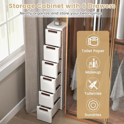 6-Drawer Narrow Storage Cabinet, Slim Rolling Cart (7.5"x16.5"x43") | Mobile Plastic Cart Container | Pull Handles & Built-in Wheels | For Living Room, Kitchen, Bathroom, Office - size: 7.5"x16.5"x43" (6 Drawer)