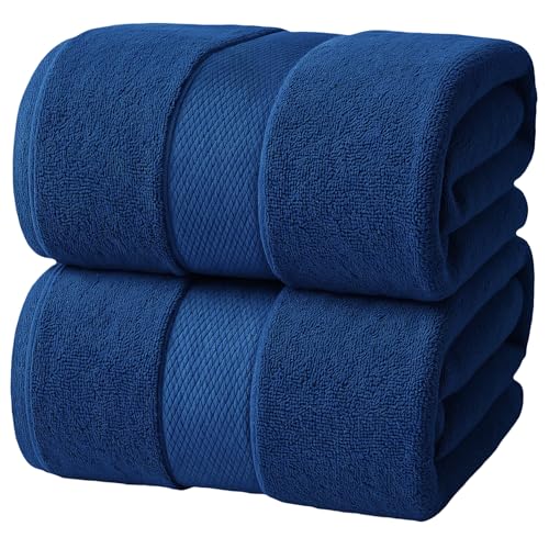 Infinitee Xclusives Jumbo Bath Sheets Towels for Adults – 600 GSM (35X70 Inches)– 100% Ring Spun Cotton, Soft and Absorbent Large Bath Towels for Bathroom (Tranquil Navy) - color: Tranquil Navy, size: Bath Sheets - 2 Pack