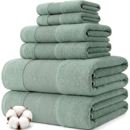 Modern Threads Air Cloud 6-Piece Towel Set - 100% Zero-Twist Cotton, 500 GSM, Quick Dry & Plush, Eucalyptus - color: Eucalyptus, size: 6 Pcs Towel Set