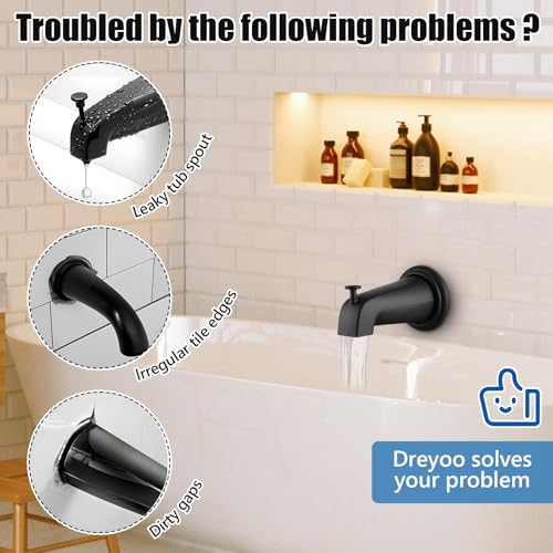 Diverter Tub Spout Compatible with Kohler GP85556-CP (Matte Black) | Slip On Bathroom Bathtub Faucet Replacement for 1/2"Copper Water Tube, Metal Cover Ring and Foam Gasket Included - color: Matte Black