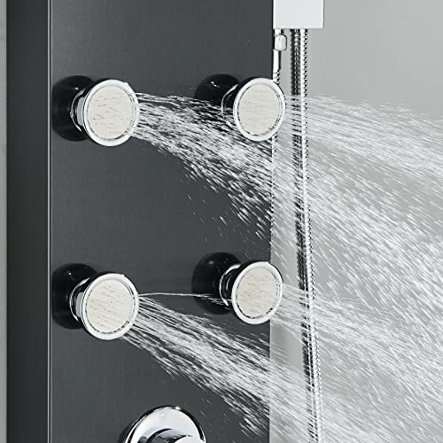 LED Light Shower Panel Tower Rainfall Waterfall Shower Head with Massager Jets Body System Jet Black B (Color : Black A) - color: Black a