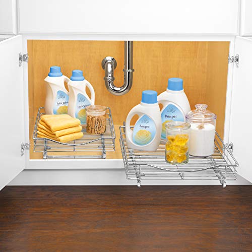 LYNK PROFESSIONAL® Pull Out Cabinet Organizer, Kitchen Slide Out Drawer | 17W x 21D chrome rollout shelf creates easy-access storage for cookware, pantry items and kitchen essentials inside cabinets - size: 17" W x 21" D
