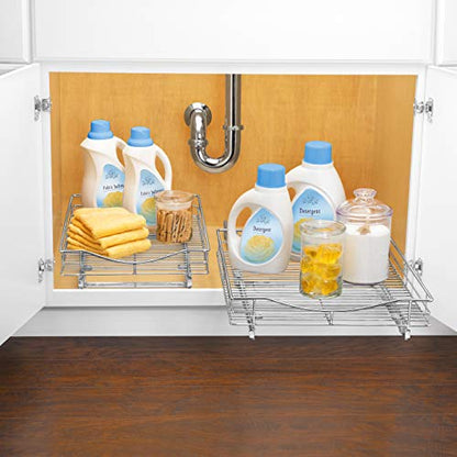 LYNK PROFESSIONAL® Pull Out Cabinet Organizer, Kitchen Slide Out Drawer | 17W x 21D chrome rollout shelf creates easy-access storage for cookware, pantry items and kitchen essentials inside cabinets - size: 17" W x 21" D