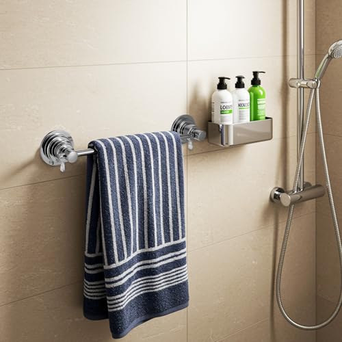 Extendable 17-28 inch Suction Cup Towel Bar,Bath Shower Towel Holder Shower Door Adhesive Towel Bar Suction Towel Rack (Suction Cup, Chrome)