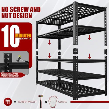 60" W Garage Shelving Heavy Duty 5-Tier Storage Shelves 3030LBS | Metal Shelving Units Heavy Duty for Commercial,Pantry, Kitchen,Warehouse,Basement 60"×24"×72"H - size: 60" W x 24" D x 72" H