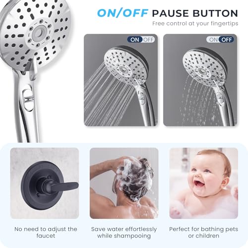 Dual Shower Head Combo, 8'' High Pressure Rain Shower Head with Handheld Spray, 6+1 Spray Settings Handheld Showerhead, Height Adjustable, One-touch Pause Button, Chrome Polished - color: Bright Silver