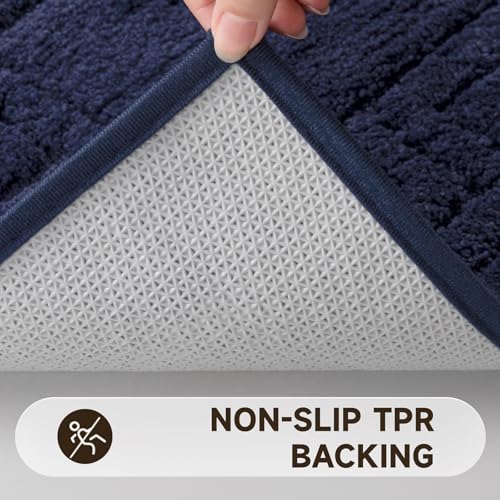 Pauwer Bathroom Rugs Sets 3 Piece, Plush Absorbent Bath Rug, Navy | Microfiber Bath Mat Set, Non Slip Washable, Quick Dry Floor Carprt, Soft U Shaped Toilet Mats For Bathroom Shower Sink - color: Navy