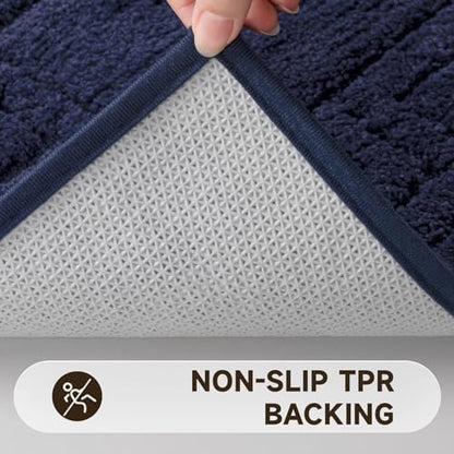 Pauwer Bathroom Rugs Sets 3 Piece, Plush Absorbent Bath Rug, Navy | Microfiber Bath Mat Set, Non Slip Washable, Quick Dry Floor Carprt, Soft U Shaped Toilet Mats For Bathroom Shower Sink - color: Navy