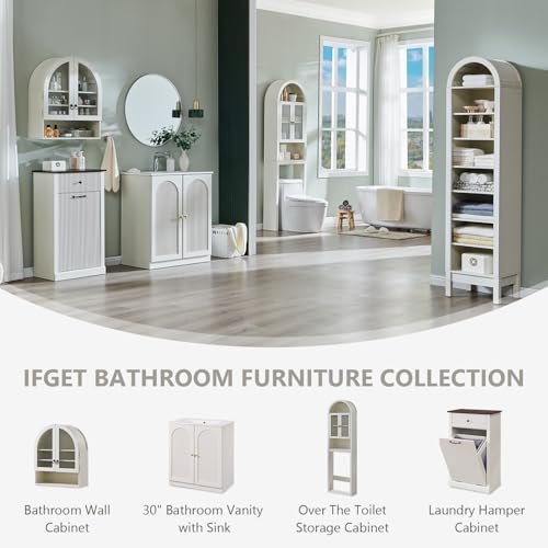 IFGET Bathroom Arched Wall Cabinet, 23.6'' Wide Medicine Cabinet with Adjustable Shelves & Glass Doors, Over The Toilet Storage Wall Mount Cabinet for Laundry Room,Kitchen & Living Room, Antique White - color: Antique White