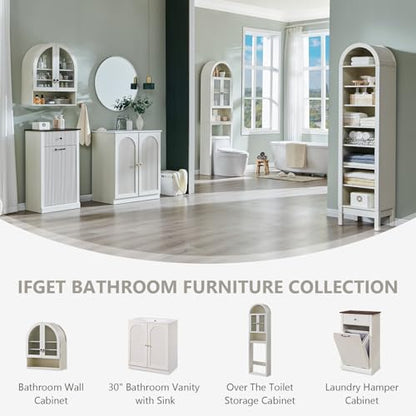 IFGET Bathroom Arched Wall Cabinet, 23.6'' Wide Medicine Cabinet with Adjustable Shelves & Glass Doors, Over The Toilet Storage Wall Mount Cabinet for Laundry Room,Kitchen & Living Room, Antique White - color: Antique White
