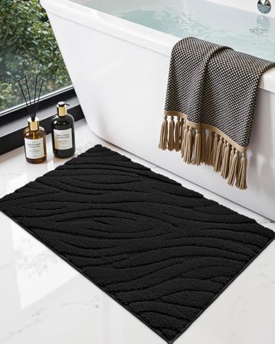 DEXI Bathroom Rugs 36x24, Extra Soft Absorbent Bath Mat, Non Slip Bathmat for Bathroom Floor, Machine Washable Rugs for Shower Floor, Black - color: Black-wave, size: 36" X 24" (Rectangular)
