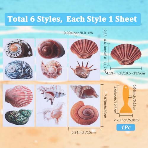 6 Pages Non Slip Bathtub Stickers Bulk Sea Shell Bath Tub Stickers | Includes Plastic Scraper, Self Adhesive Plastic, Ocean Animal Conch Design, Shower Bath Tub Floor Home Decoration - style: Shell 1