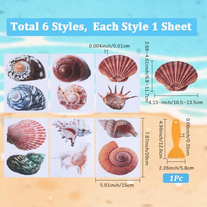 6 Pages Non Slip Bathtub Stickers Bulk Sea Shell Bath Tub Stickers | Includes Plastic Scraper, Self Adhesive Plastic, Ocean Animal Conch Design, Shower Bath Tub Floor Home Decoration - style: Shell 1