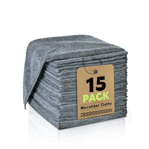 Microfiber Cleaning Cloths Bulk-15 Pack, Gray Microfiber Towels for Cars | Ultra Absorbent Microfiber Towel Weave Grime & Liquid for Streak-Free Mirror Shine - Car Washing Cloth, 12x12 inches - color: Grey, size: 15P